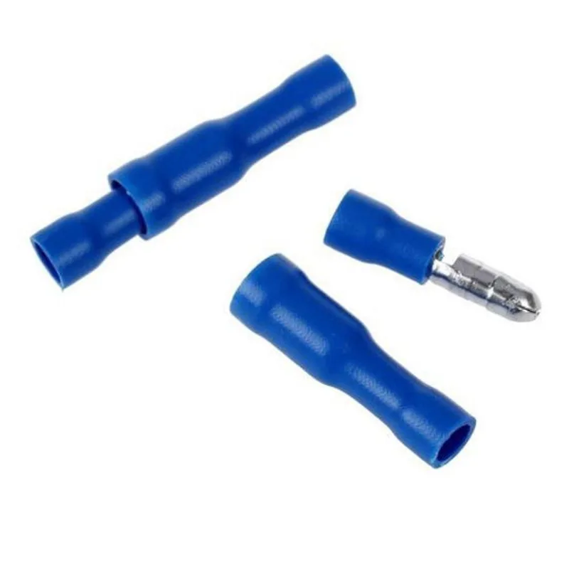 100 Pares Terminal Bala 2,5Mm Fêmea E Macho Isolado Azul