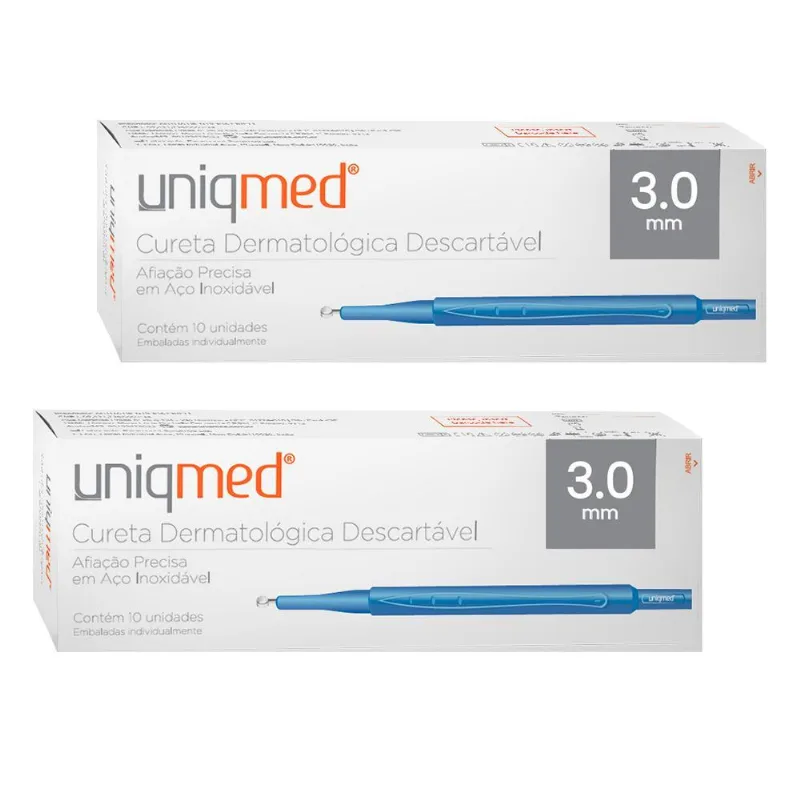 Cureta Dermatológica Descartável 3,0mm Kit 2cx Uniqmed