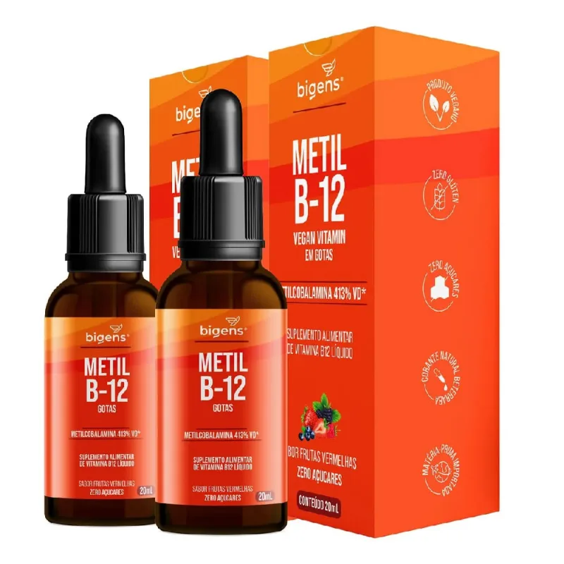 KIT 2 METIL B12 VEGAN EM GOTAS 413% 20ML FRUTAS VERMELHAS BIGENS
