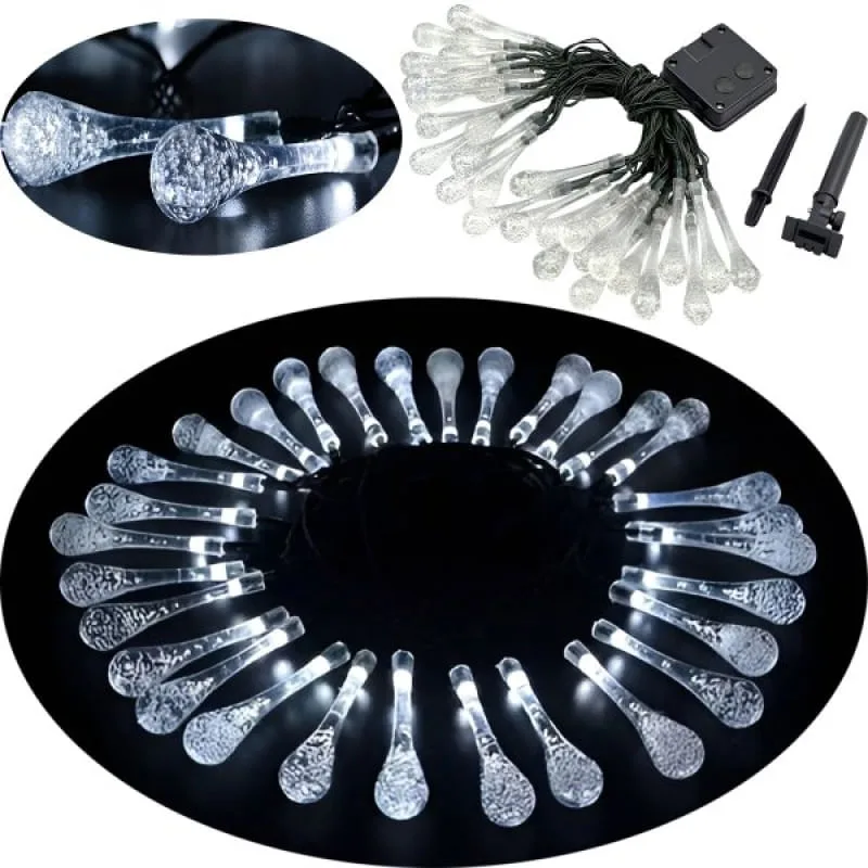 Pisca Cordão Natalino Solar Jardim 20 Gotas LED Branco De 5m - Genérico - Natal