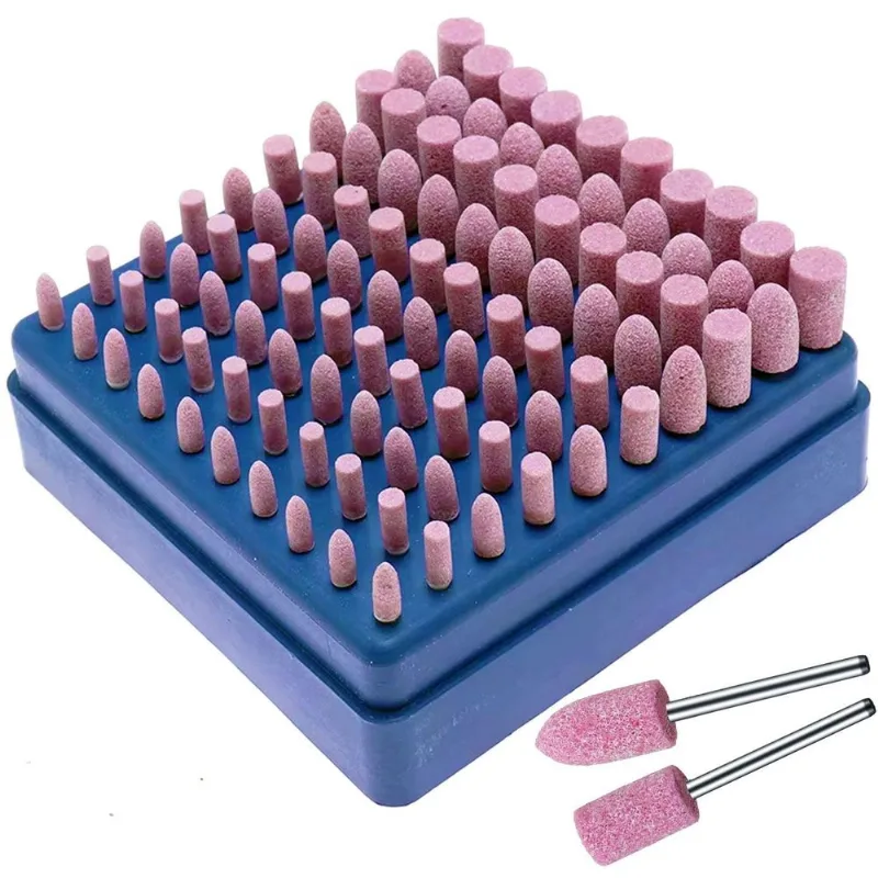 Kit 100 Ponta Montada Rebolo Abrasivo Rosa 3mm Para Retífica