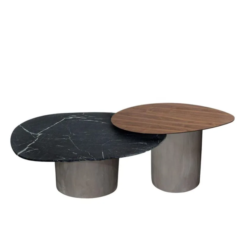Conjunto De Duas Mesas De Centro Orgânica 100 Cm Mármore E Mdf - OUTRAS - Cama, Mesa E Banho
