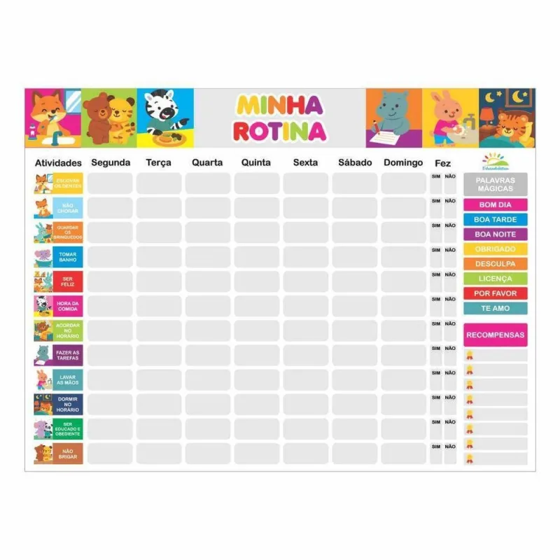 Quadro Educativo Rotina 30x40cm com Caneta Risca e Apaga em MDF - OUTRAS - Agro