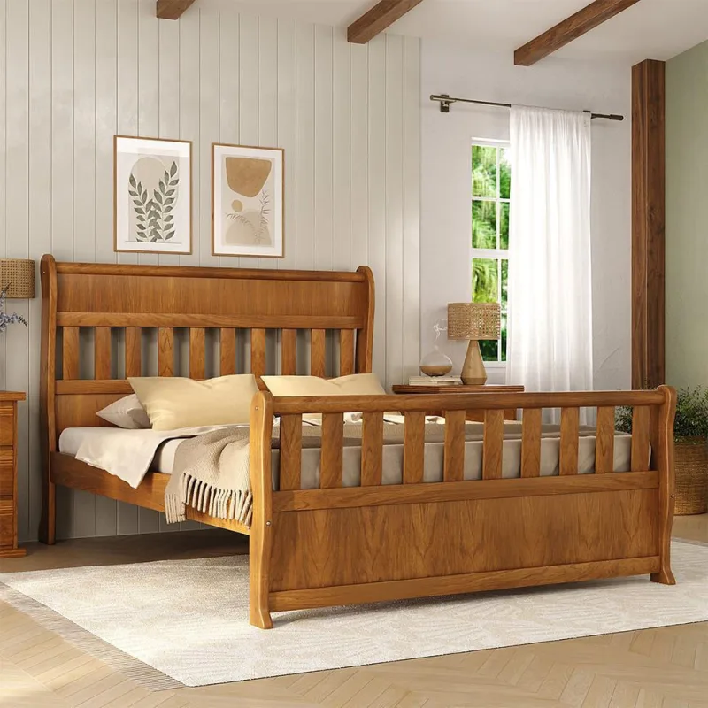 Cama King Nathalia Madeira Maciça Mel Amêndoa - Não Disponível - Móveis