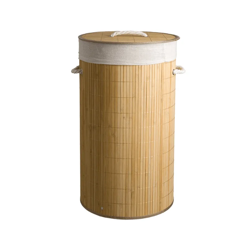 Cesto De Roupa Bambu Redondo Com Tampa 55l Tiklar