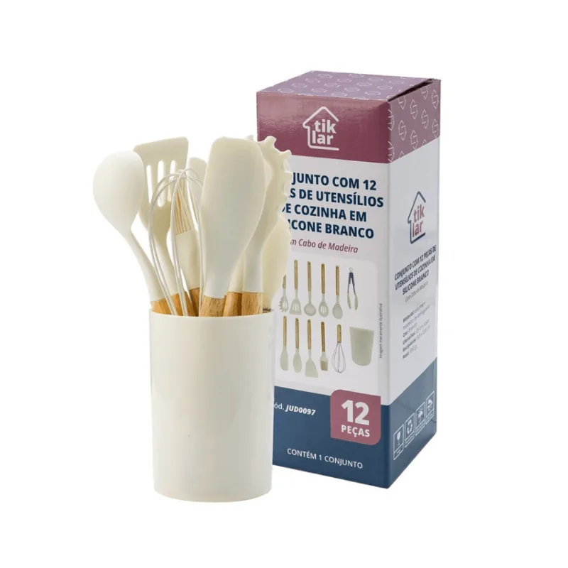 Conjunto Com 12 Peças De Utensílios De Cozinha Com Silicone Branco Tiklar