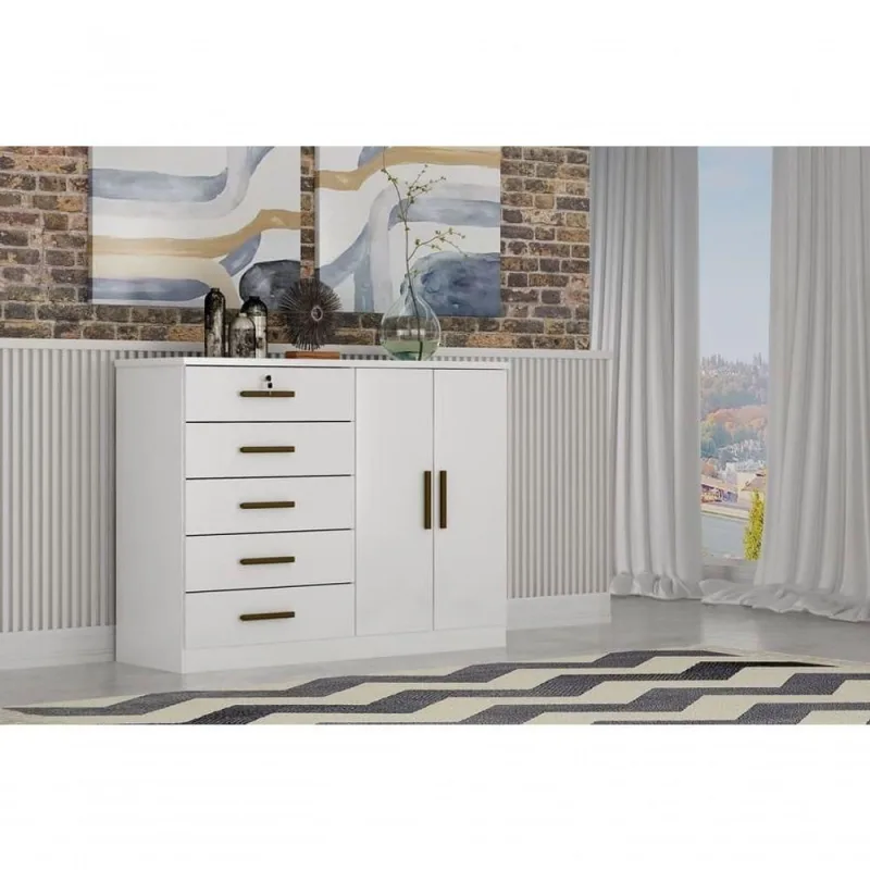 Cômoda Para Quarto Com Sapateira 5 Gavetas - Space-branco - Móveis Novo Horizonte - OUTRAS