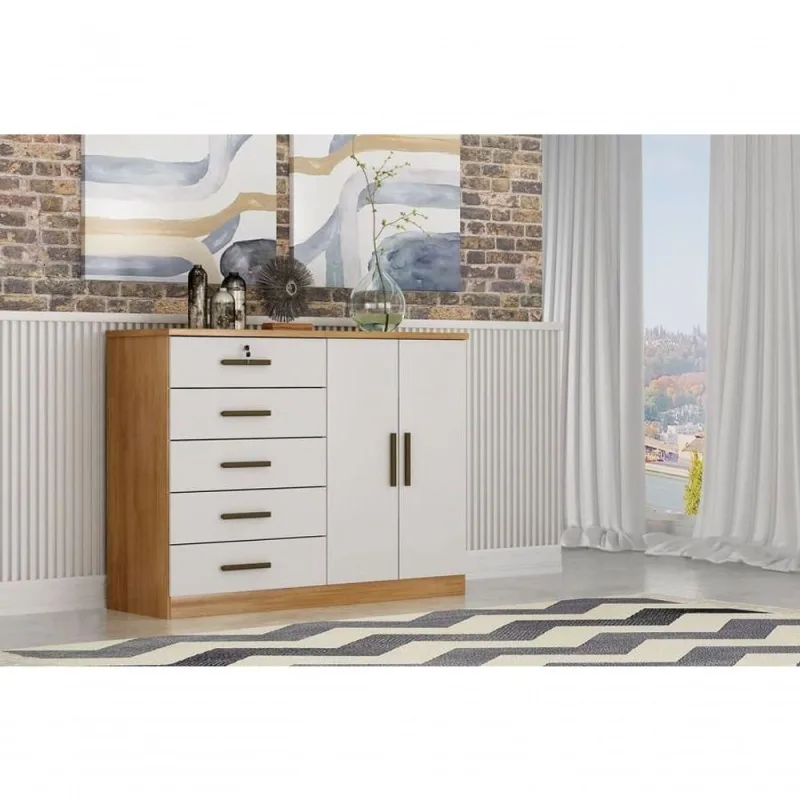 Cômoda Para Quarto Com Sapateira 5 Gavetas - Space-cumaru Off White - Móveis Novo Horizonte - OUTRAS