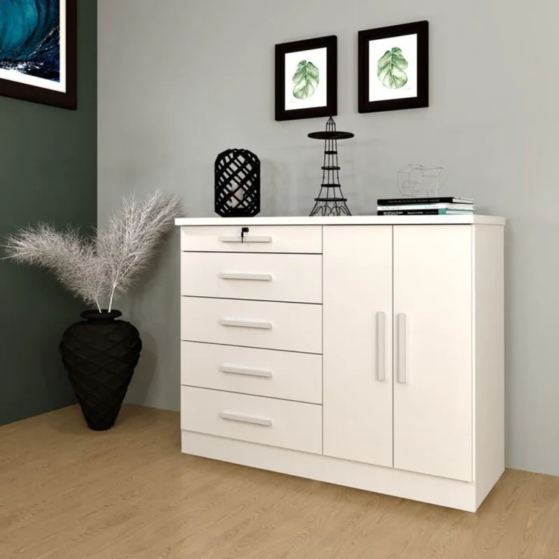 Cômoda Para Quarto 2 Portas 5 Gavetas - Istambul-neve - Tcil Móveis - Tcil Móveis