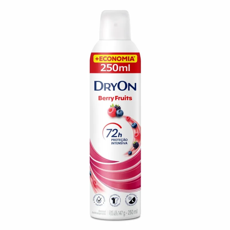 Desodorante Aerossol DryOn Berry Fruits 72h Proteção Intensiva 250ml - Dryon