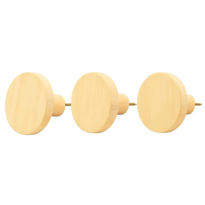 Kit 3 Ganchos Cabideiro de Madeira Pinus Pendurador Parede Redondo Bolsas Casacos