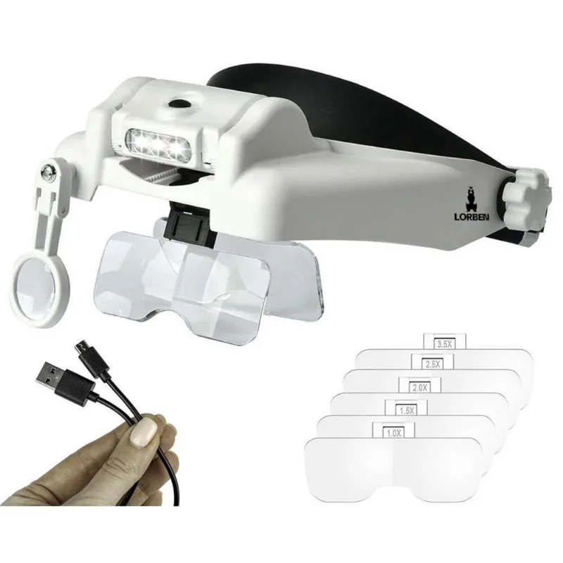 Lupa De Cabeça Óculos 6 Lentes 3 Leds Recarregável Estética