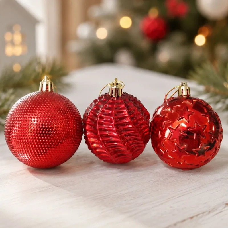 Bola Vermelha Decoração Texturada Árvore Natal 6cm Kit 60pçs - Genérico