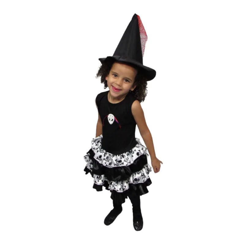 Fantasia Halloween Bebê Menina Bruxinha Vestido de Bruxa Feiticeira Infantil Carnaval