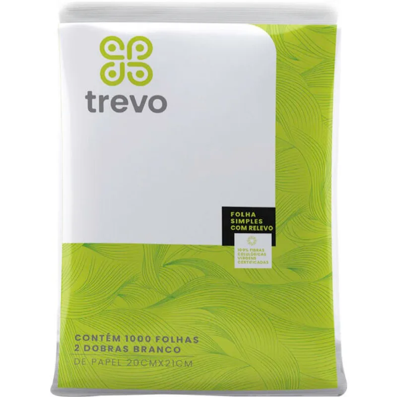 Toalha de Papel Branca Trevo Interfolhas 20x21cm 1000 un