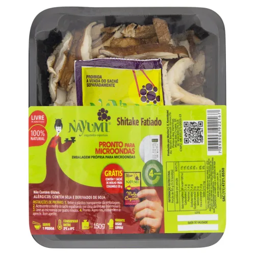Cogumelo Shiitake Fatiado Nayumi Bandeja 150g Grátis 1 Sachê De Molho Para Cogumelo 20g - NAYUMI