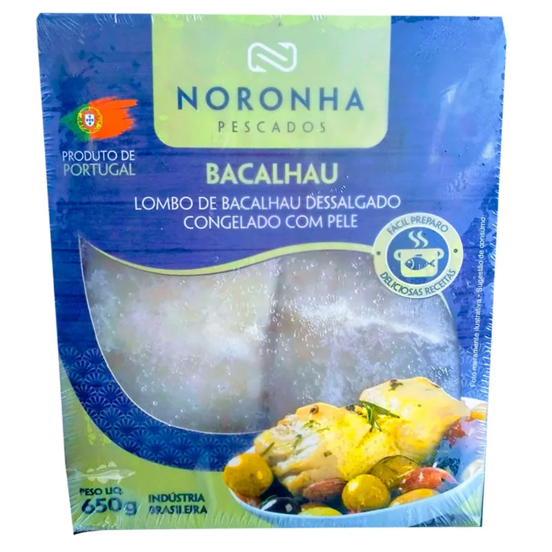 Lombo de Bacalhau Noronha Pescados Dessalgado com Pele Congelado 650g