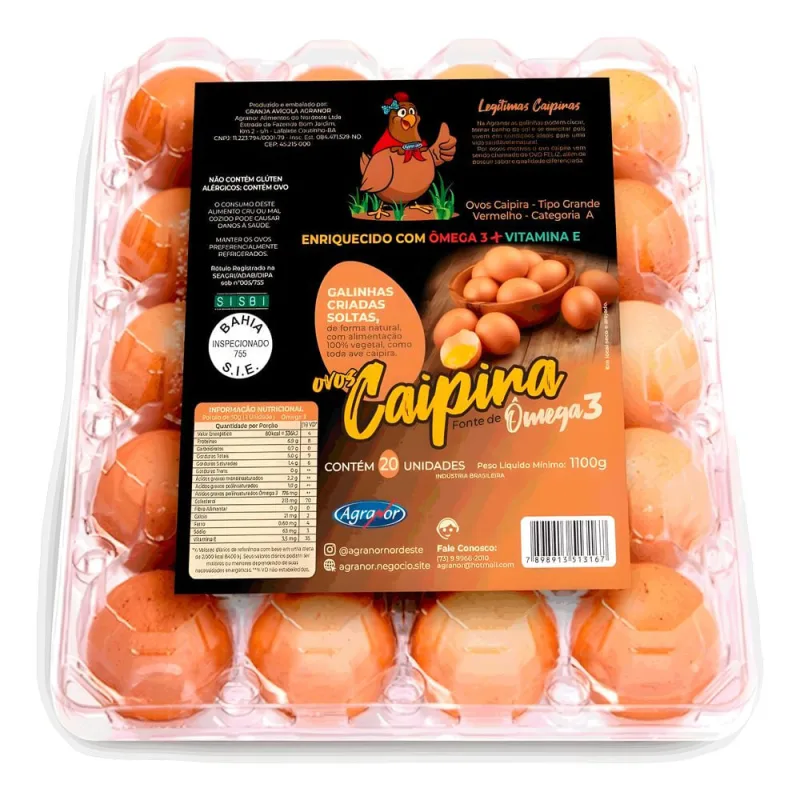 Ovos Caipira Grande Agranor Ômega 3 c/ 20 Unid - Agranor