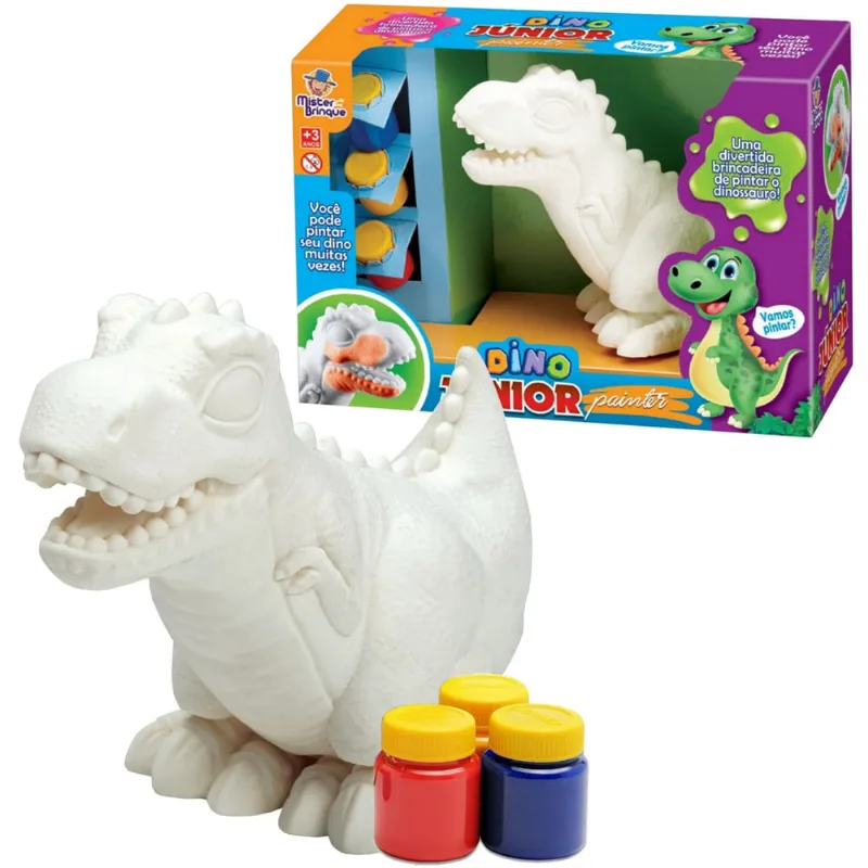 Boneco Para Pintar Dino Painter Junior Pintura Com 3 Tintas - Mister Brinque