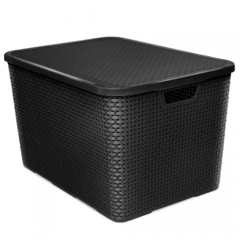 Organizador Rattan Com Tampa 40 Litros Preto Arqplast
