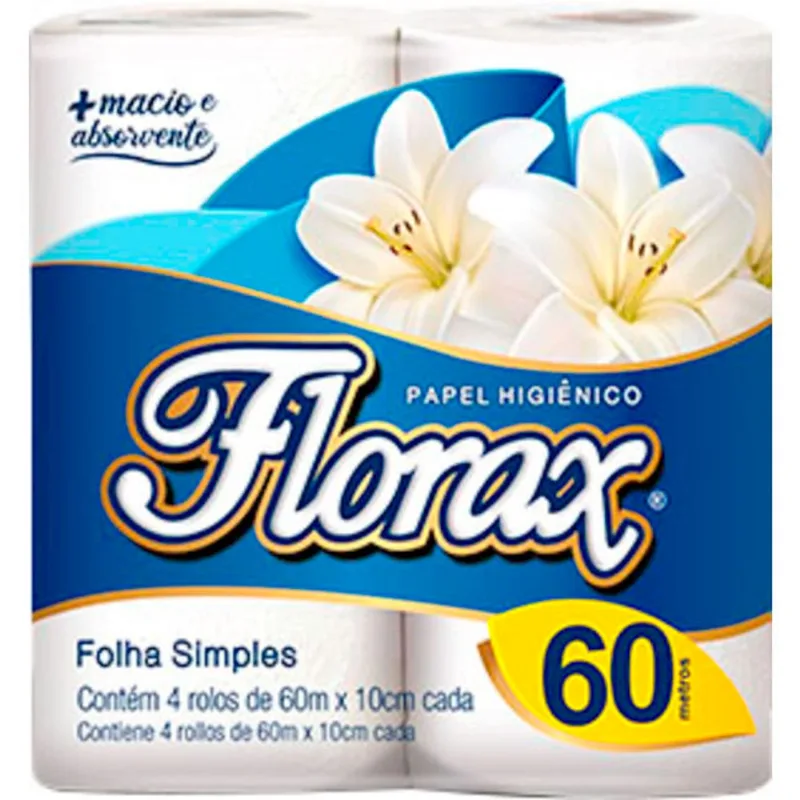 Papel Higiênico Florax Folha Simples - 60m 4 rolos