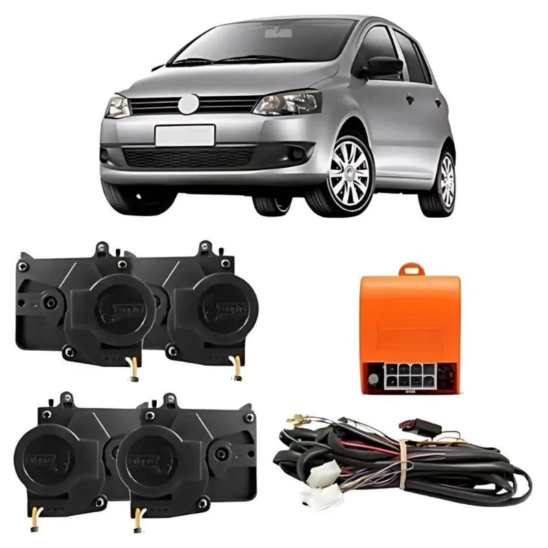 Kit Trava Elétrica Para 4 Portas Modelo Vwmn003 Volkswagen Gol Parati Fox Até 2009 Preto Tragial