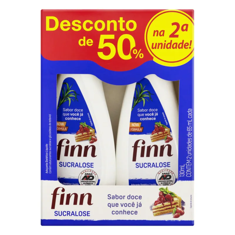 Adoçante Líquido Finn Sucralose 65ml c/ 2 Unid - FINN - Mercearia