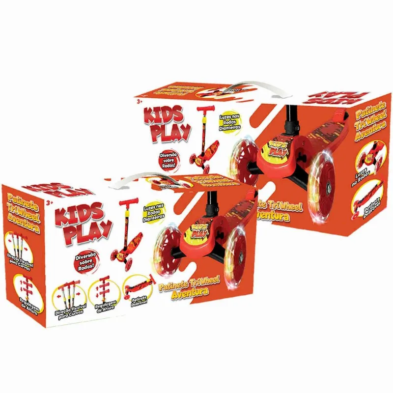 Patinete Kids Play Triwhee Aventura Com Leds Vermelho 89946