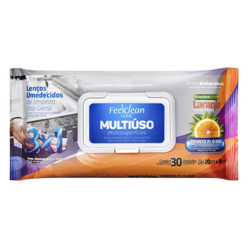 LENÃO UMEDECIDO MULTIUSO LARANJA FEELCLEAN HOME 30 UNIDADES - FEELCLEAN