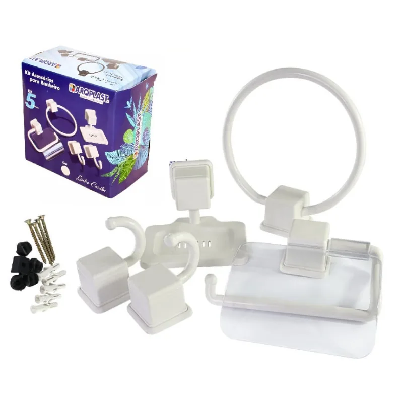 Kit Acessórios para Banheiro com 5 Peças Branco Pratico - Não Disponível - Utilidades Domesticas