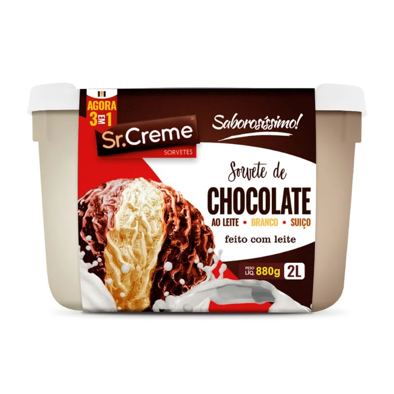 Sorvete SrCreme 2L Chocolate ao Leite-Branco-Suiço