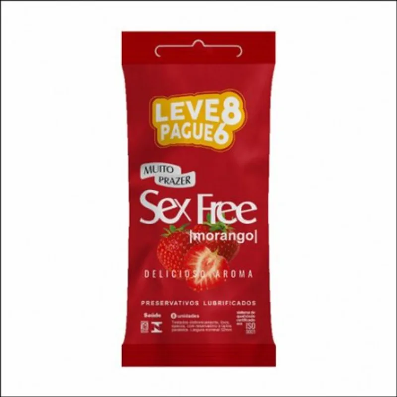 Preservativo Lubrificado Sex Free Morango 8 Unidades