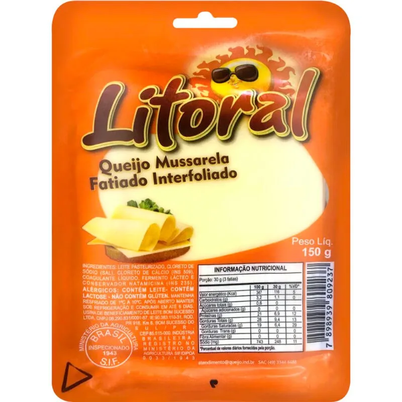 Queijo Mussarela Litoral Fatiado 150g