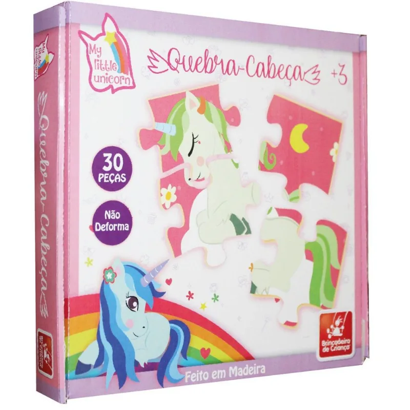 Jogo Quebra Cabeca Madeira Unicornio 30 Pecas +3 Anos