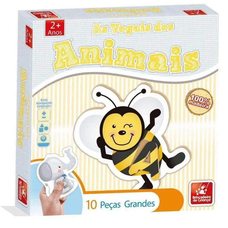 Jogo Educativo As Vogais Dos Animais 10 Pecas +3 Anos