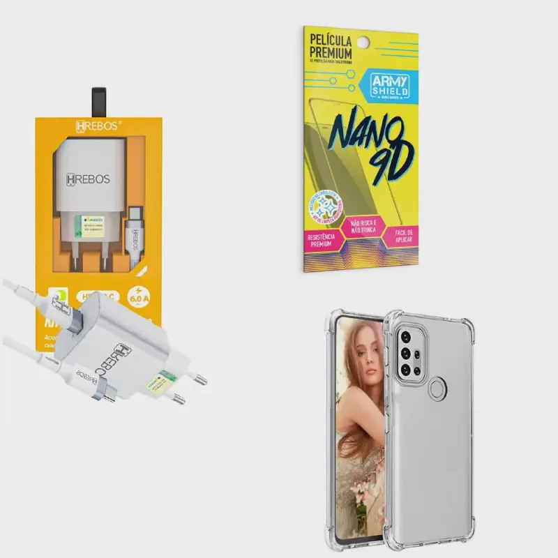 Kit Carregador Turbo + Capinha Motorola G30 + Película 9D - Não Disponível - Computadores E Informática