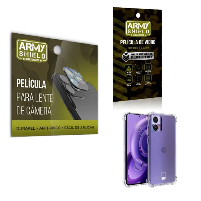 Kit Película de Camêra Moto Edge 30 Neo + Película de Vidro 3D e Capinha Anti Shock - Armyshield - ArmyShield - Celulares E Smartphones