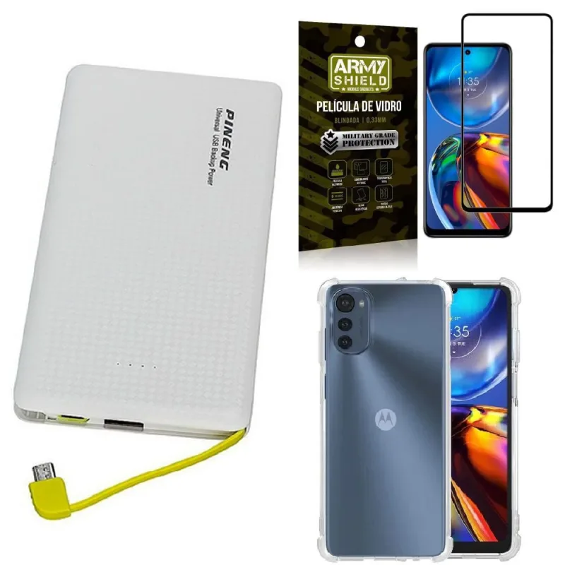 Kit Power Bank 5.000 mAh Moto E32 com Capa e Película 3D Armyshield - ArmyShield - Celulares E Smartphones