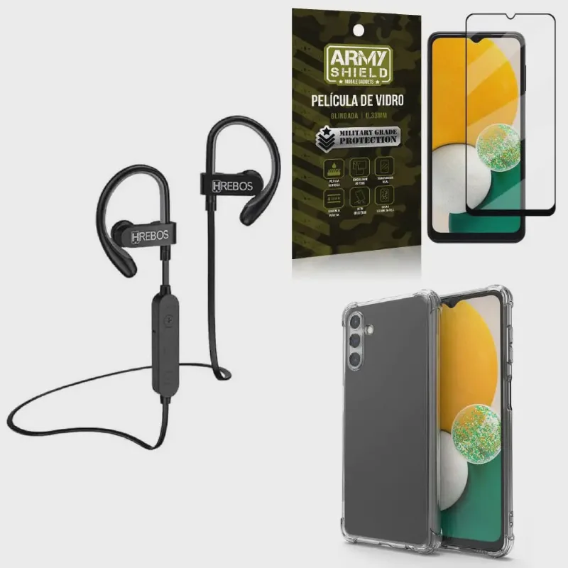 Kit Capinha Samsung A13 5G + Fone Bluetooth HS188 + Película 3D Armyshield