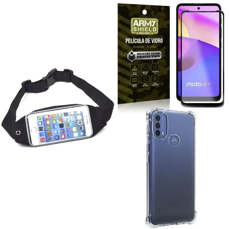 Kit Moto E40 Pochete + Capinha Anti Impacto + Película de Vidro 3D - Armyshield - Não Disponível - Suplementos E Vitaminas