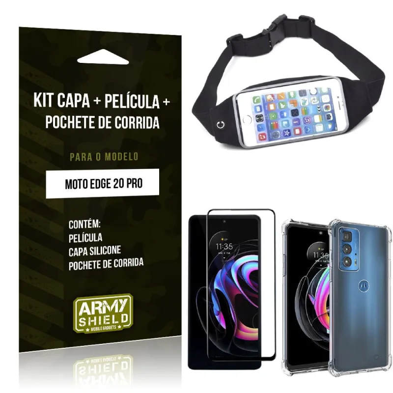 Kit Moto Edge 20 Pro Pochete + Capinha Anti Impacto + Película de Vidro 3D - Armyshield - Não Disponível - Suplementos E Vitaminas