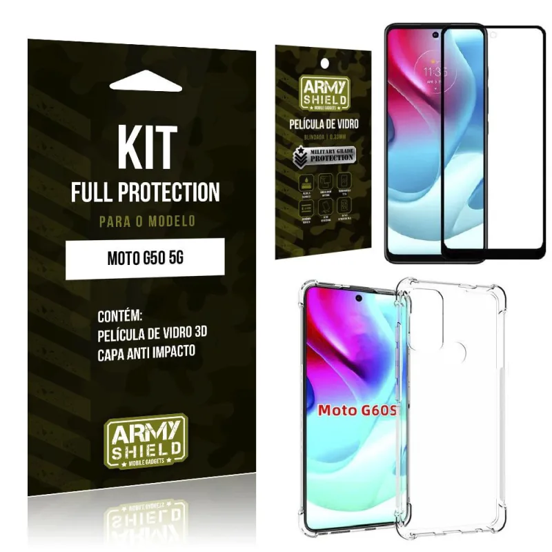 Kit Proteção Total Moto G60S 5g com Capinha Anti Shock e Película de Vidro 3D ArmyShield - ArmyShield - Celulares E Smartphones