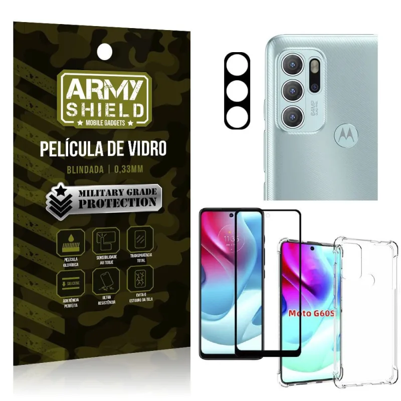 Kit Moto G60S Película de Câmera + Película 3D + Capa Anti Impacto - Armyshield - ArmyShield - Celulares E Smartphones