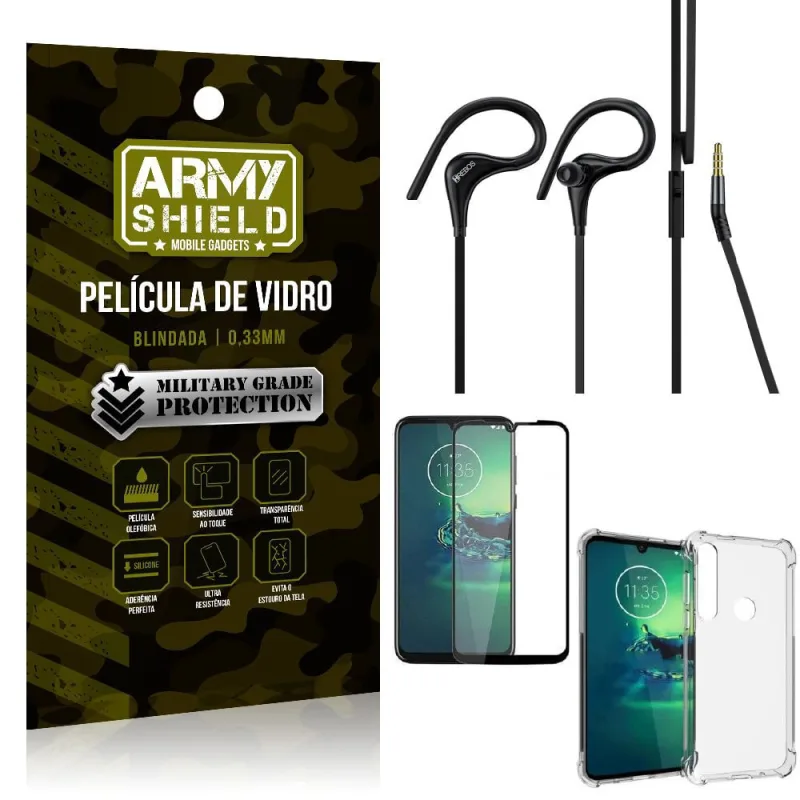 Kit Moto G8 Play Fone Sport HS92 + Capinha + Película 3D - Armyshield - ArmyShield - Celulares E Smartphones
