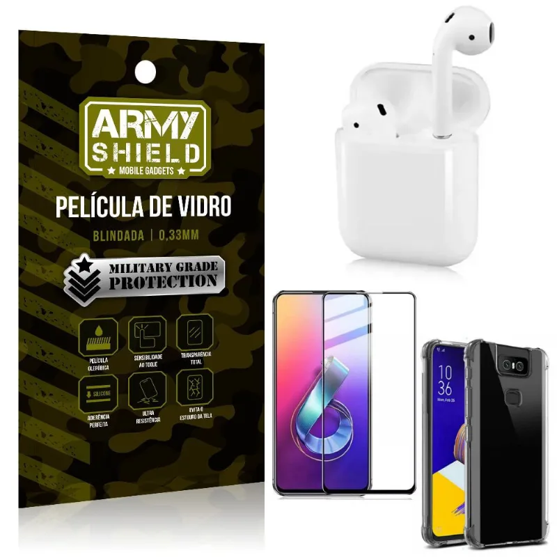 Fone Bluetooth LY-122 Zenfone 6 ZS630KL + Capinha Anti Impacto + Película 3D - Armyshield