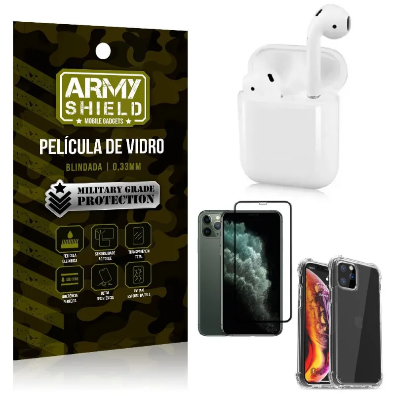 Fone Bluetooth LY-122 iPhone 11 Pro Max 6.5 + Capinha Anti Impacto + Película 3D - Armyshield