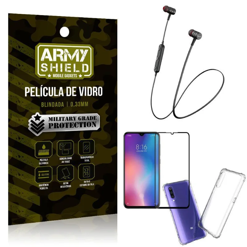 Fone Bluetooth Hs-615 Mi 9 Se+Capinha Anti Shock+Película 3D