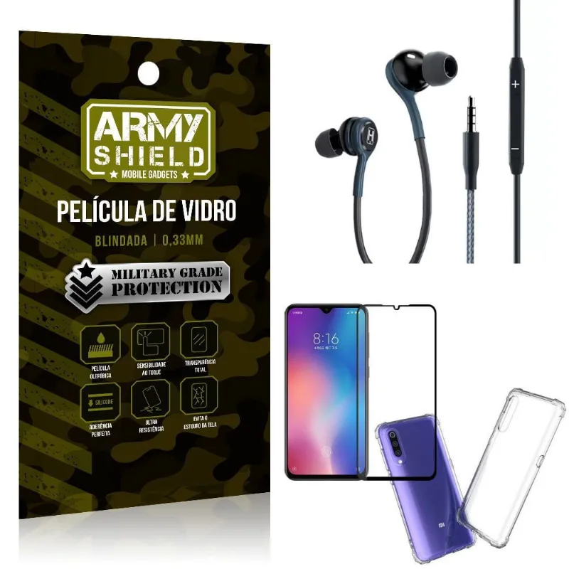 Kit Mi 9 se Fone Extreme + Capa Anti Impacto + Película 3D - Armyshield