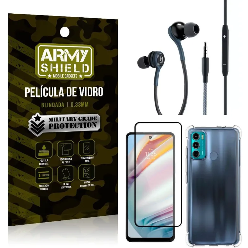 Kit Moto G60 Fone Extreme + Capa Anti Impacto + Película 3D - Armyshield - ArmyShield - Celulares E Smartphones