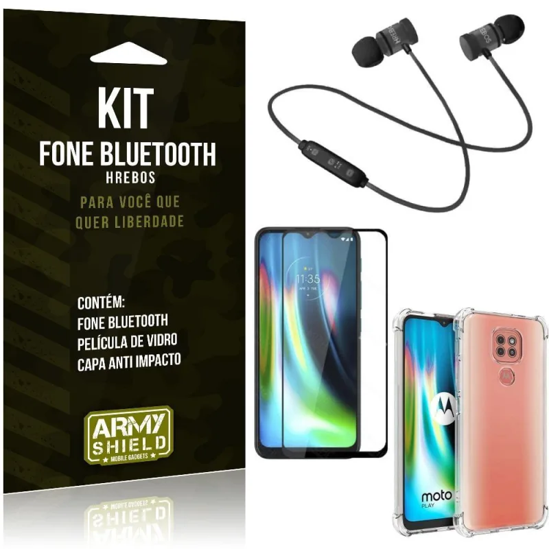 Kit Fone Bluetooth Moto G9 Play + Capa Anti Impacto + Película Vidro 3D - Armyshield - ArmyShield - Celulares E Smartphones